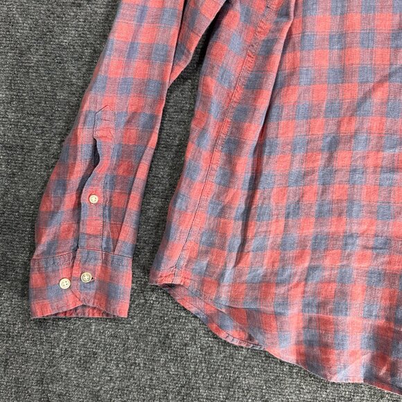 Banana Republic Shirt Mens Large Camden Fit Red Blue Linen Check Button Down - Picture 2 of 8
